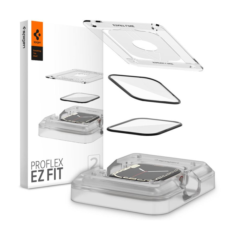 Spigen ProFlex EZ Fit, zaštitno staklo za Apple pametni sat, 2 kom + okvir za poravnanje - Apple Watch 8/7 41mm-0