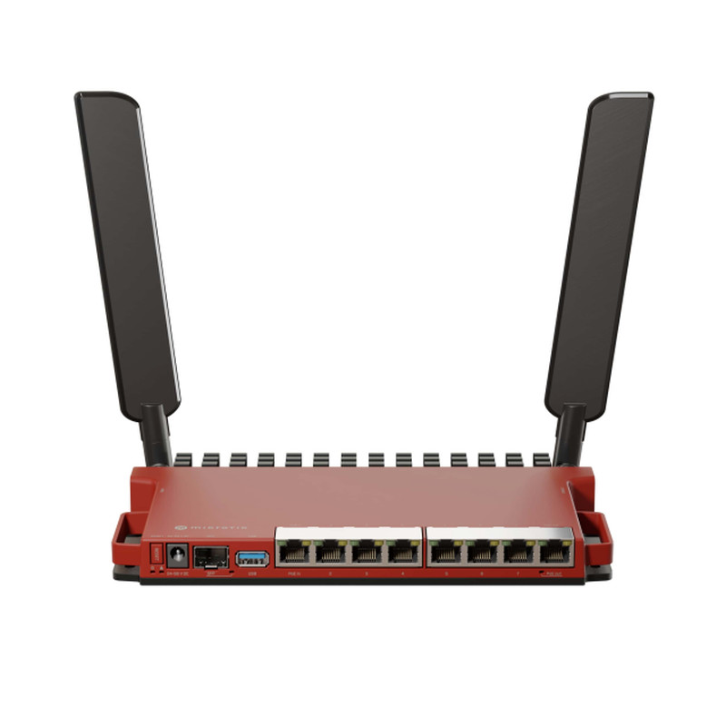 Mikrotik L009UiGS-2HaxD-IN, 800MHz CPU, 512MB RAM, 8×G-LAN, 1×2.5G SFP, 2.4 GHz 802.11b/g/n/ax dual-chain, 4dBi 2.4GHz eksterne antene, USB, desktop kučište, PSU, RouterOS L5-13