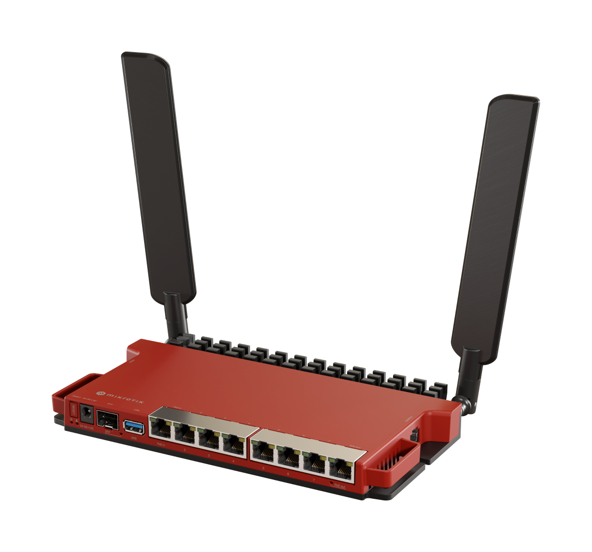 Mikrotik L009UiGS-2HaxD-IN, 800MHz CPU, 512MB RAM, 8×G-LAN, 1×2.5G SFP, 2.4 GHz 802.11b/g/n/ax dual-chain, 4dBi 2.4GHz eksterne antene, USB, desktop kučište, PSU, RouterOS L5-3