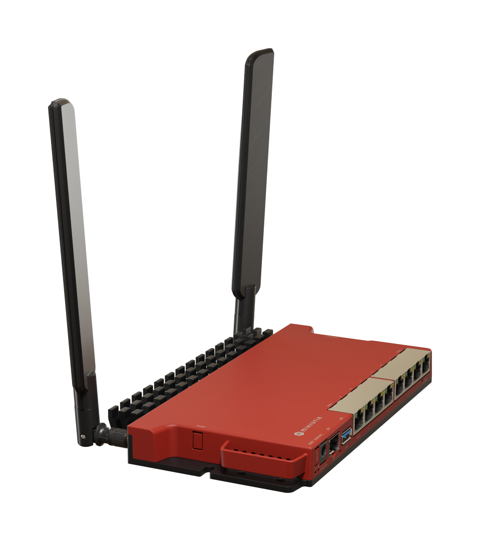 Mikrotik L009UiGS-2HaxD-IN, 800MHz CPU, 512MB RAM, 8×G-LAN, 1×2.5G SFP, 2.4 GHz 802.11b/g/n/ax dual-chain, 4dBi 2.4GHz eksterne antene, USB, desktop kučište, PSU, RouterOS L5-2