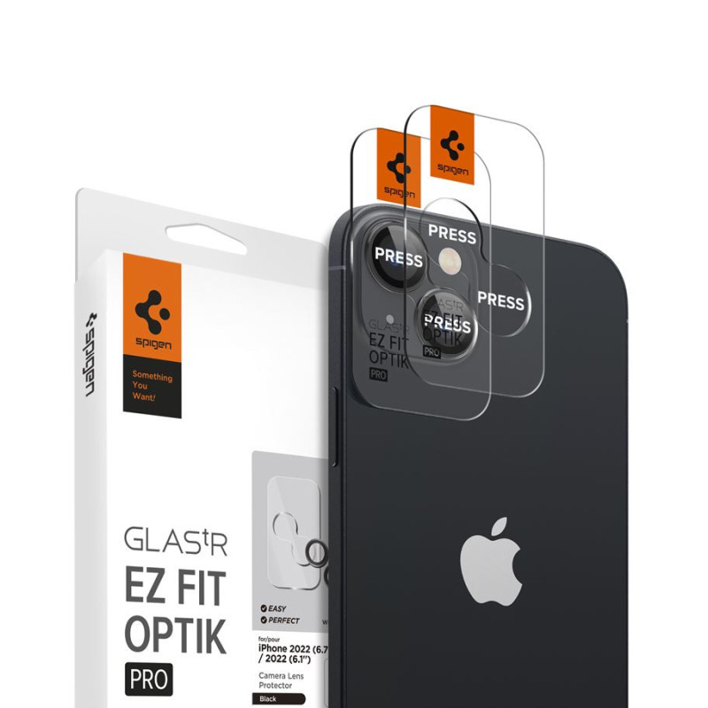 Spigen Glass EZ Fit Optik Pro, zaštitno staklo za kameru telefona, 2 kom crno - iPhone 14/iPhone 14 Plus (AGL05213)-1