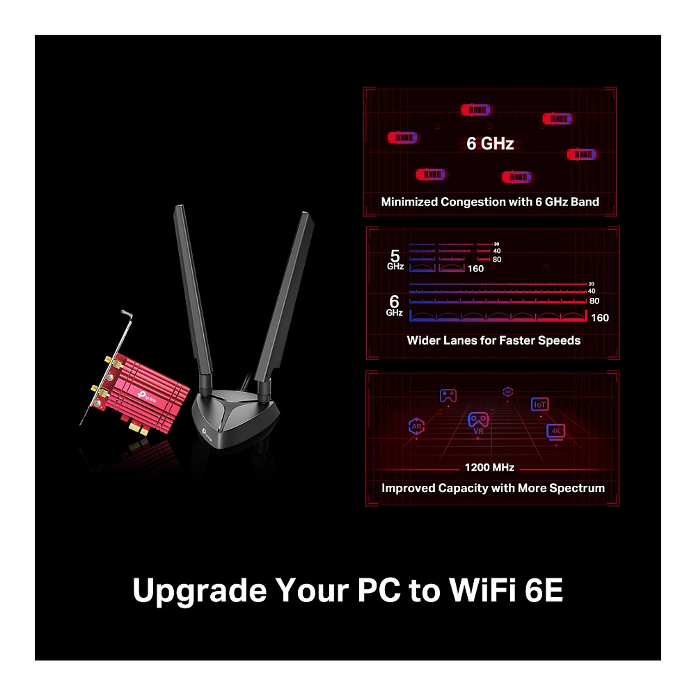 TP-Link AX5400 Archer TXE75E bežični Tri-Band Wi-Fi 6E BT5.3 PCI-E adapter 574Mbps/2402Mbps/2402Mbps (2.4GHz/5GHz/6GHz), 802.11ax/ac/n/a/g/b, 2×antene-12