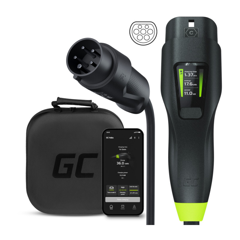 Punjač za električna vozila GREEN CELL Habu EV (11 kW, 7 m Type 2 - CEE 16 A, Bluetooth i GSM 2G/3G, IP55)-1