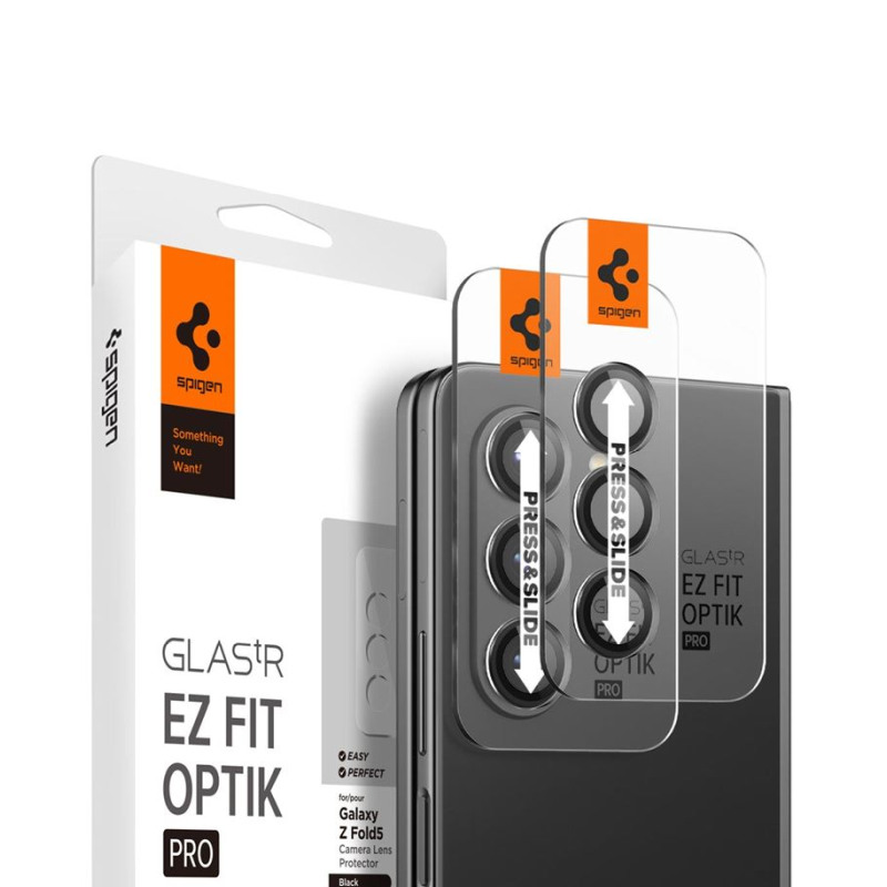 Spigen Glass tR EZ Fit Optik Pro, zaštitno staklo za kameru, 2 kom + okvir za instalaciju crno - Samsung Galaxy Z Fold5 (AGL06524)-1