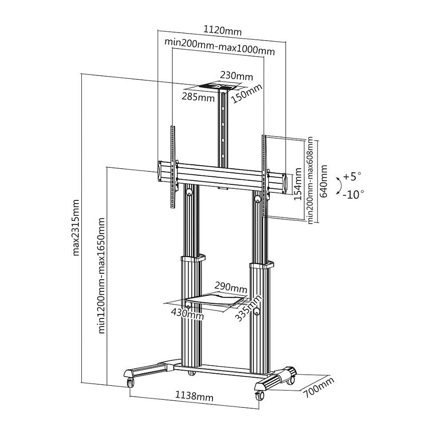Mobilni stalak ROLINE Roline mobilni stalak za TV/LCD (max. VESA 1000x600, max. težina 100kg, visina 1200-1650 mm)-2