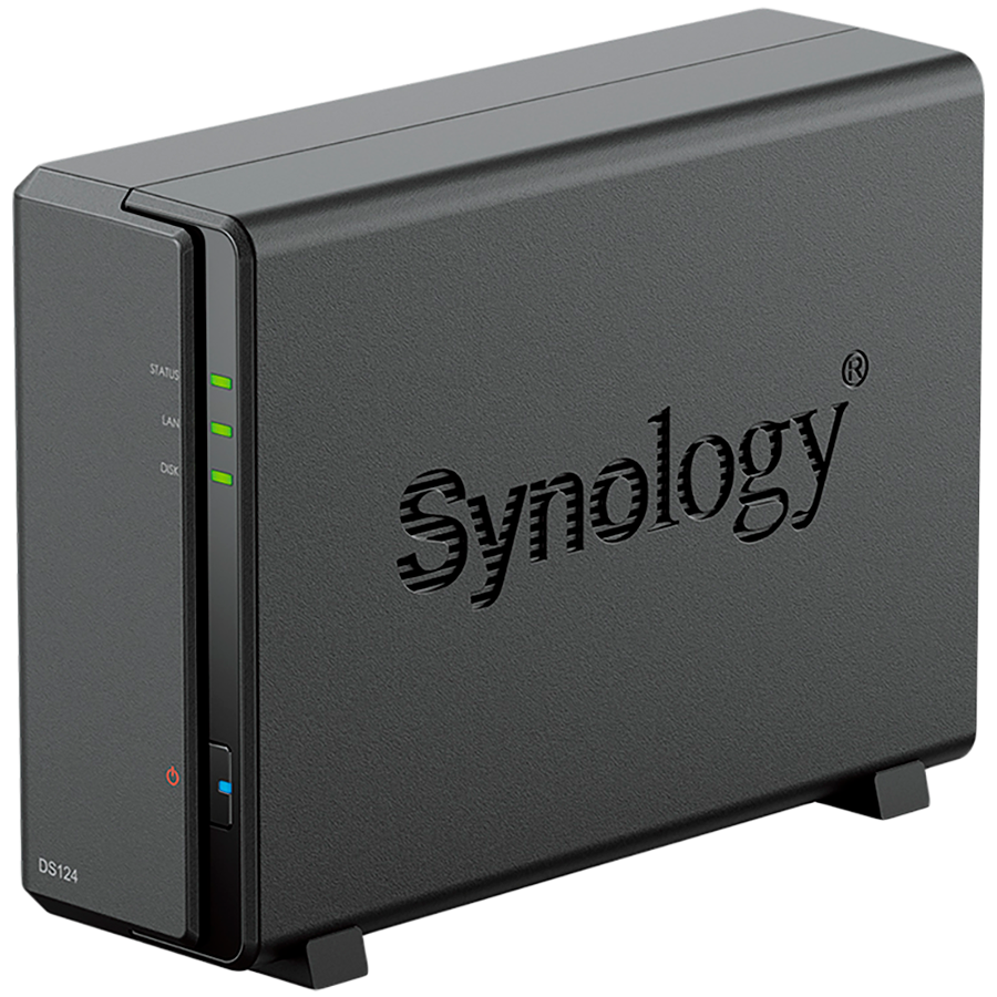 Synology DS124 DiskStation 1-bay NAS server, 2.5"/3.5" HDD/SSD podrška, Wake on LAN/WAN, 1GB DDR4, 1×1GbE, 2×USB3.2 Gen1-3