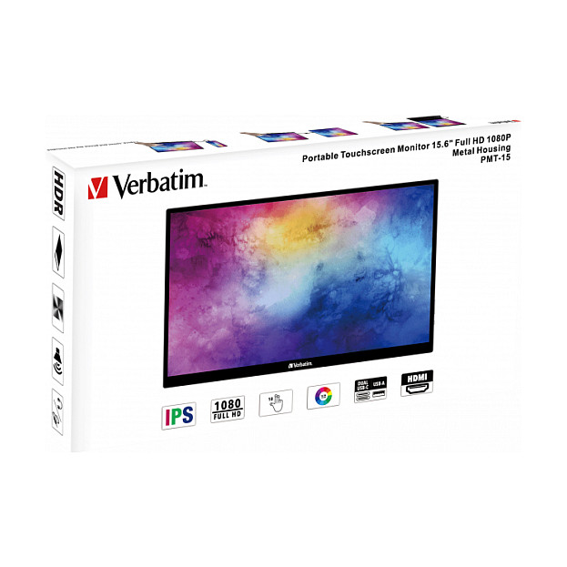 Verbatim PMT-15 prijenosni zaslon 15.6" 1920x1080 IPS, 16:9, Touch Panel, HDR, FreeSync, Low Blue Light, HDMIx1, USBx3-7