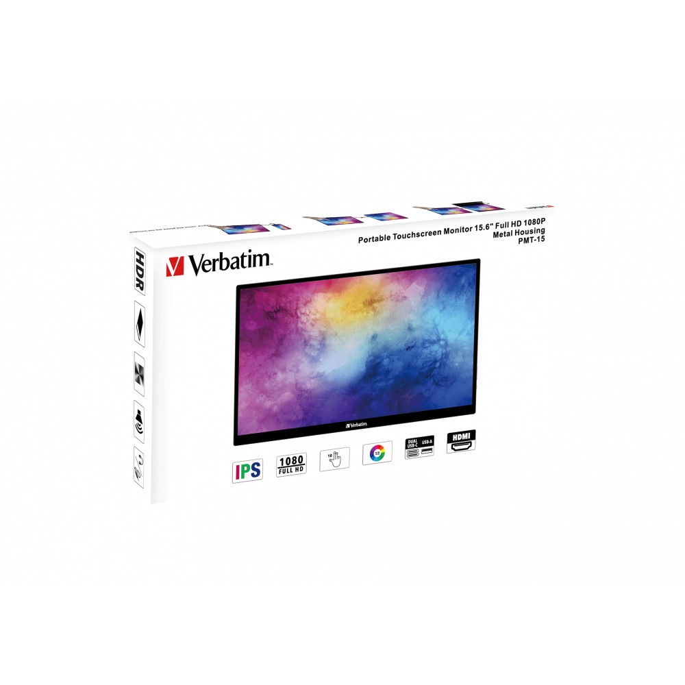Verbatim PMT-15 prijenosni zaslon 15.6" 1920x1080 IPS, 16:9, Touch Panel, HDR, FreeSync, Low Blue Light, HDMIx1, USBx3-6