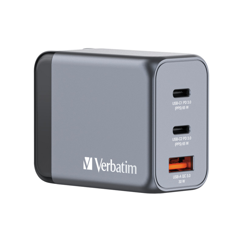 Verbatim GNC-65 GaN Charger 3 Port 65W USB A/C-1