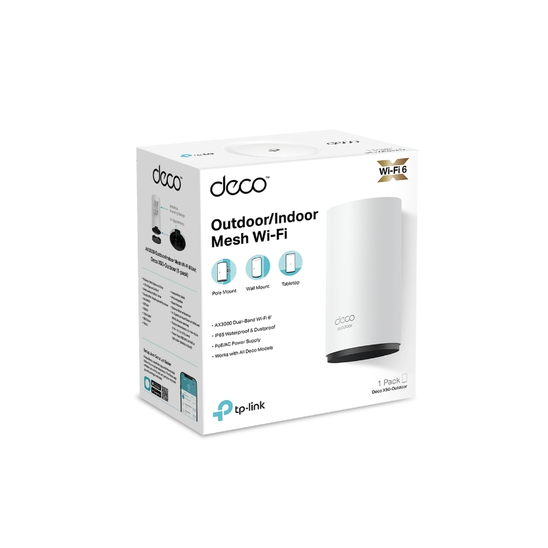 TP-Link AX3000 Deco X50-Outdoor, Dual-Band Mesh Wi-Fi 6, 574Mbps/2402Mbps (2.4GHz/5GHz), 802.11ax/ac/n/a/b/g, 2×G-LAN, IP65, Deco App-7