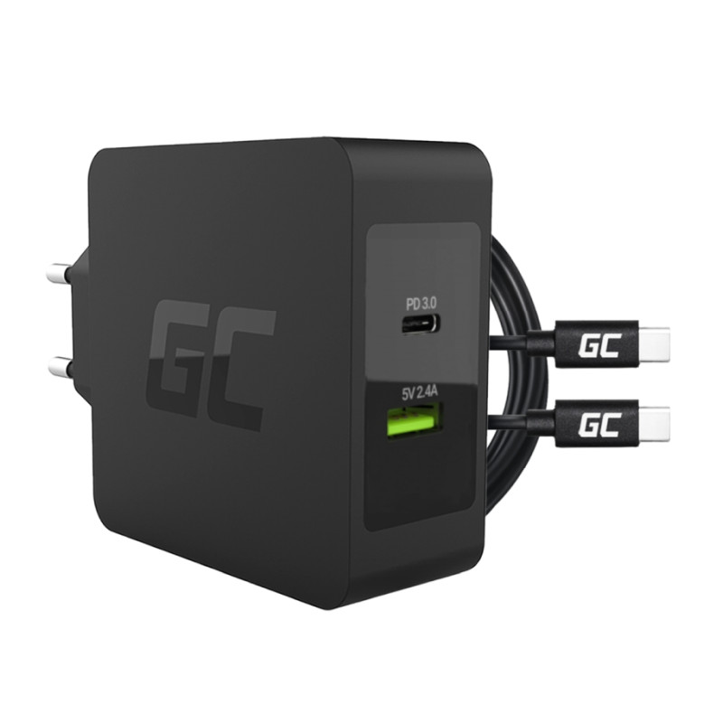 Punjač GREEN CELL (CHAR10) USB-C 45W sa USB-C kabelom & dodatni USB port (Power Delivery, za Asus ZenBook, HP Spectre, HP Envy x2 & ostale, crna)-1