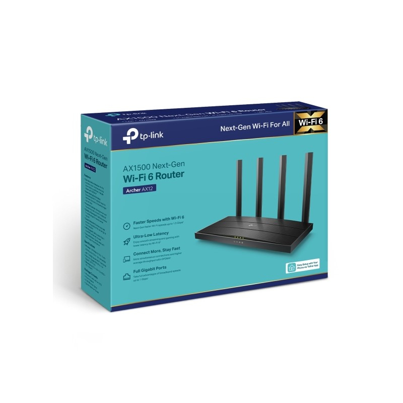 TP-Link AX1500 Archer AX12 bežični usmjerivač (Wi-Fi 6) 300 Mbps/1201 Mbps (2.4GHz/5GHz) 802.11ax/a/b/g/n/ac, 3x G-LAN, 1x G-WAN, 4 antene, bežični-6