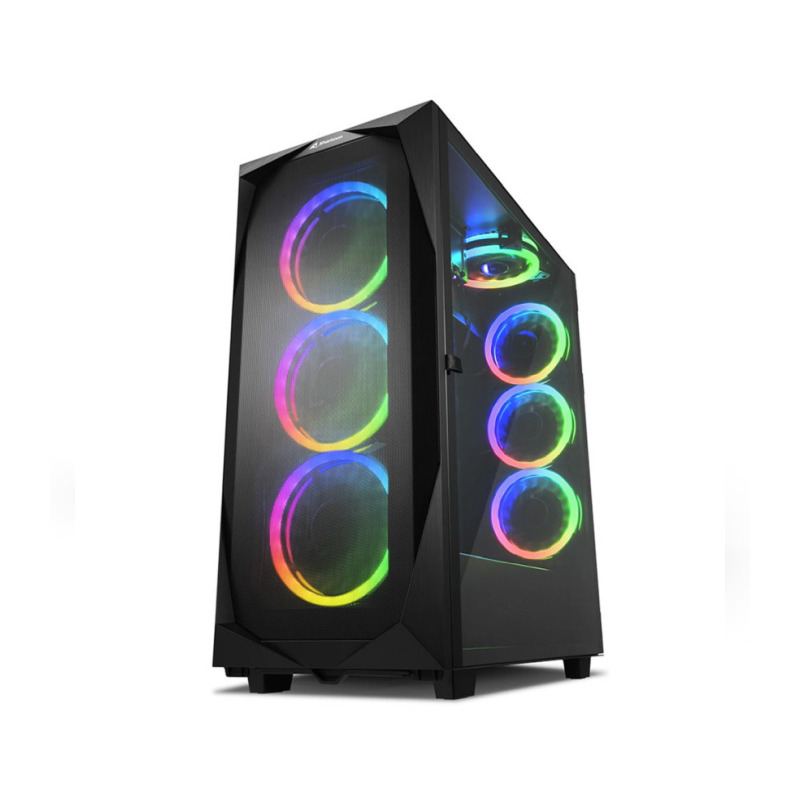 Kućište SHARKOON REV300 Midi Tower E-ATX bez napajanja prozirna bočna stranica, RGB ventilatori 3×140/3×120/1×120 crno-1