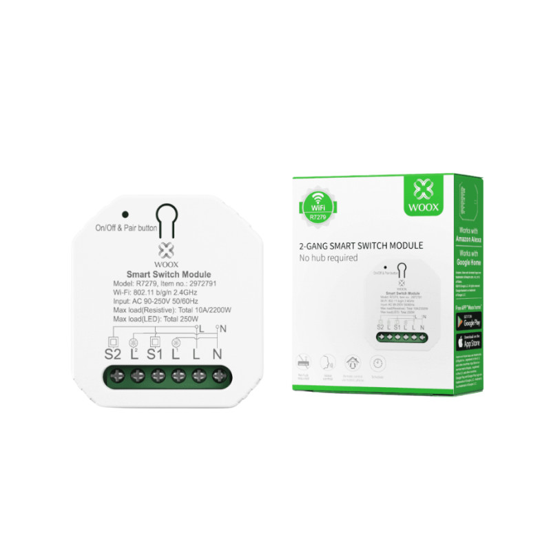 WiFi Smart prekidač WOOX R7279 100-240VAC 10A 2300W, WooxHome app, glasovna kontrola - Alexa & Google Assistant-1