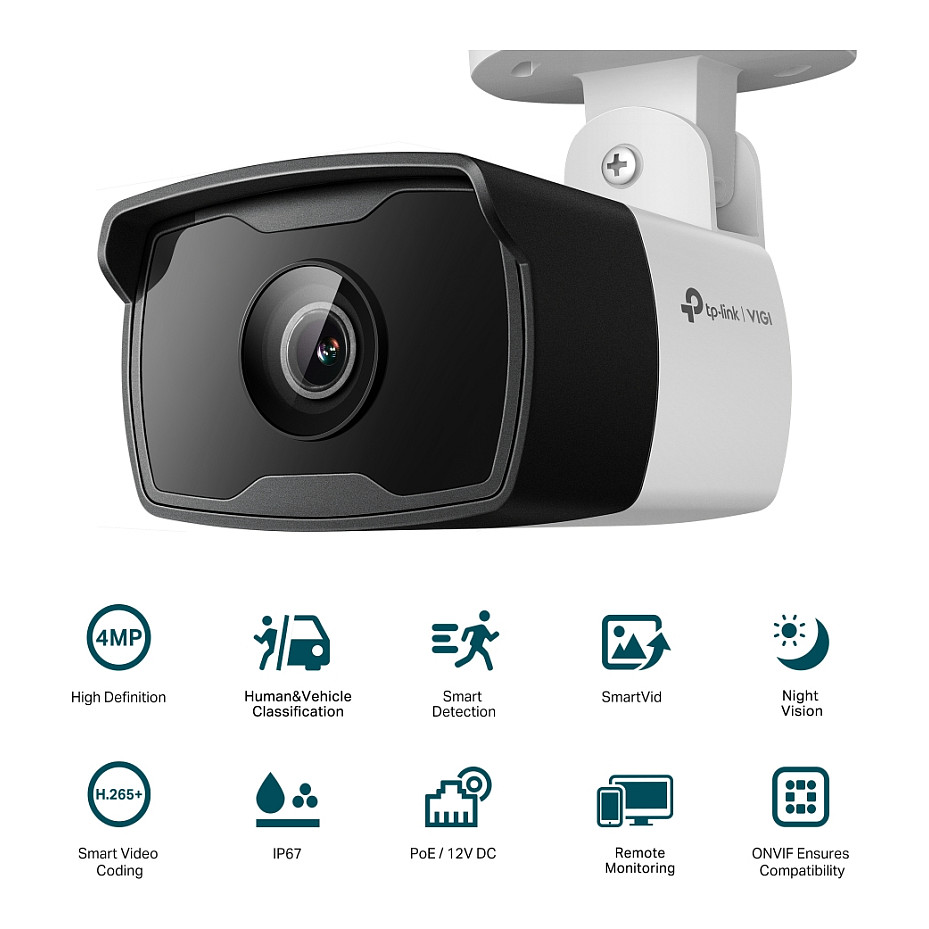 Kamera TP-LINK VIGI C340I vanjska IP Bullet 4MP, Detekcija osoba i vozila, H.265+, PoE/12V DC-2