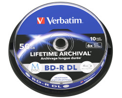 Blu-Ray M-Disc VERBATIM BD-R DL 50GB 6x Inkjet Printable 10 Pack Spindle (Kapacitet 50GB, Brzina 6x, Površina Inkjet Printable, Područje ispisa 22 - 118mm)