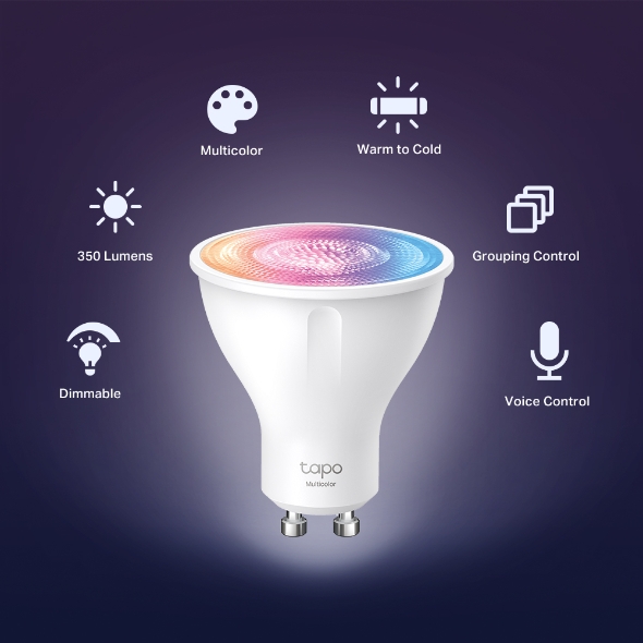 TP-Link Tapo Smart Wi-Fi Spotlight višebojna žarulja GU10, 350lm, 2,200 K do 6,500 K, dimabilna, glasovna kontrola (Amazon Alexa & Google Assistant)-3