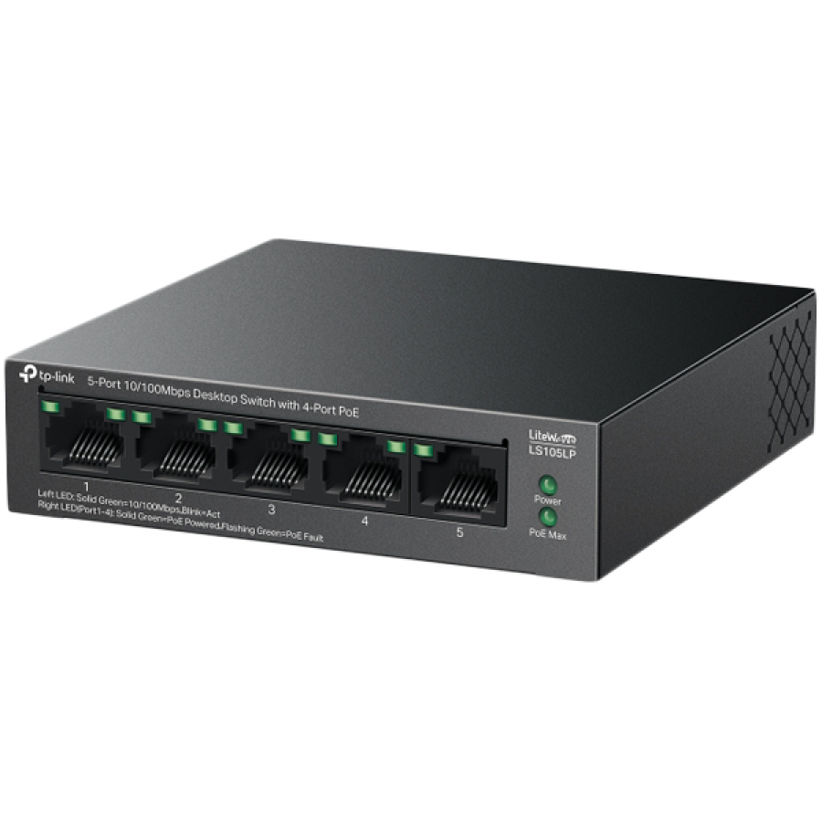 TP-Link 5-Port 10/100Mbps Desktop preklopnik (Switch), 5×10/100 Mbps RJ45 Ports (4×10/100 Mbps 802.3af PoE Ports) 802.3af, 41W PoE Power, metalno kučište-2