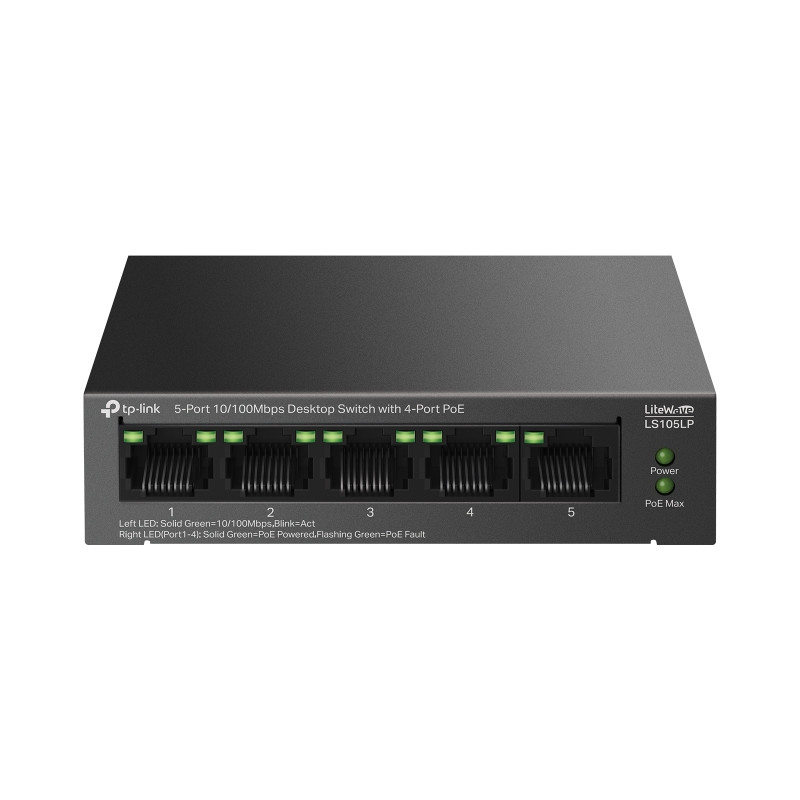 TP-Link 5-Port 10/100Mbps Desktop preklopnik (Switch), 5×10/100 Mbps RJ45 Ports (4×10/100 Mbps 802.3af PoE Ports) 802.3af, 41W PoE Power, metalno kučište-5