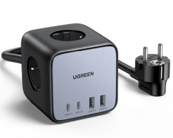 UGREEN DigiNest Cube, 65W, 3x ŠUKO, 2x USB-C, 2x USB-A, 1.8m, crno sivi