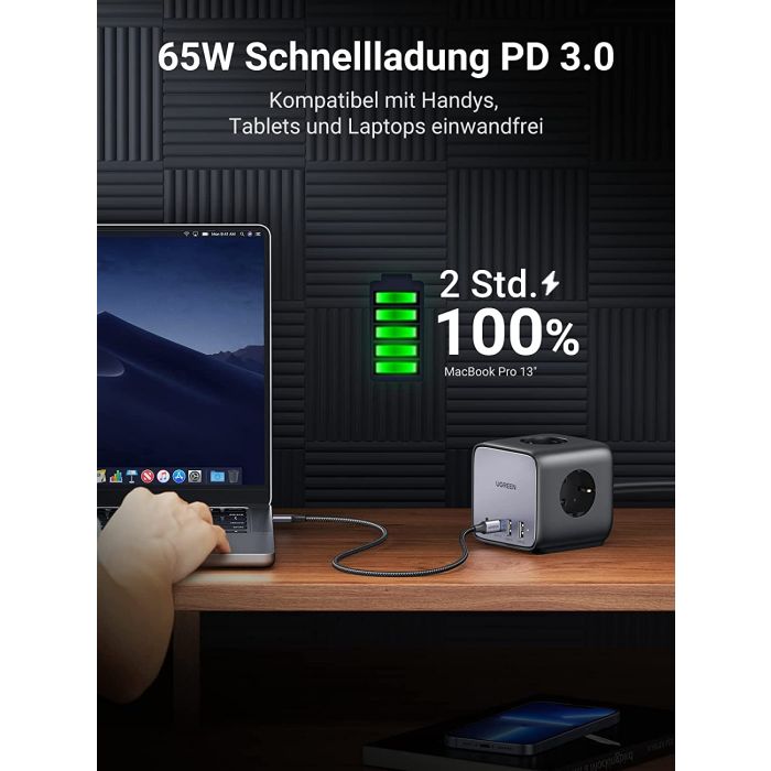 UGREEN DigiNest Cube, 65W, 3x ŠUKO, 2x USB-C, 2x USB-A, 1.8m, crno sivi-6