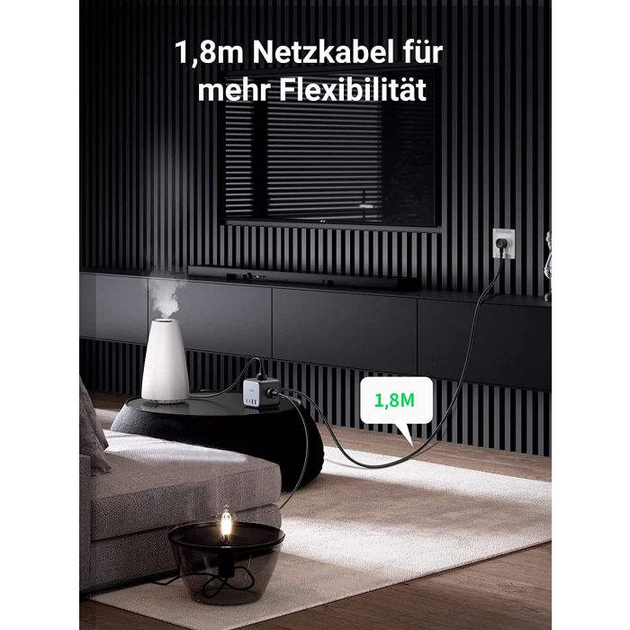UGREEN DigiNest Cube, 65W, 3x ŠUKO, 2x USB-C, 2x USB-A, 1.8m, crno sivi-4