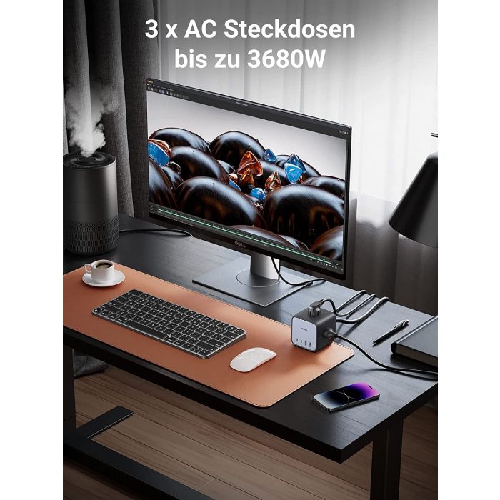 UGREEN DigiNest Cube, 65W, 3x ŠUKO, 2x USB-C, 2x USB-A, 1.8m, crno sivi-5