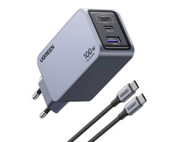 UGREEN Nexode Pro Mini FC, 100W, 2x USB-C, USB-A, USB-C kabel, GaN, sivi