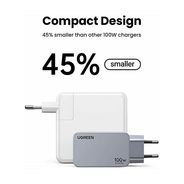 UGREEN Nexode Pro Mini FC, 100W, 2x USB-C, USB-A, USB-C kabel, GaN, sivi-19