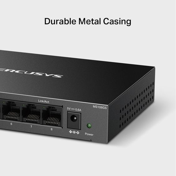 Mercusys MS108GS 8-Port Gigabit Desktop preklopnik (Switch) 8×10/100/1000Mbps, Plug & Play, Auto-Negotiation, Auto-MDI/MDIX, metalno kučište-6