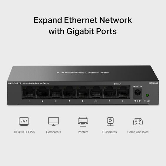 Mercusys MS108GS 8-Port Gigabit Desktop preklopnik (Switch) 8×10/100/1000Mbps, Plug & Play, Auto-Negotiation, Auto-MDI/MDIX, metalno kučište-5