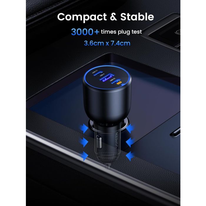 UGREEN auto punjač, 130W, 2x USB-C, USB-A, PD, QC 4.0, sivi-0