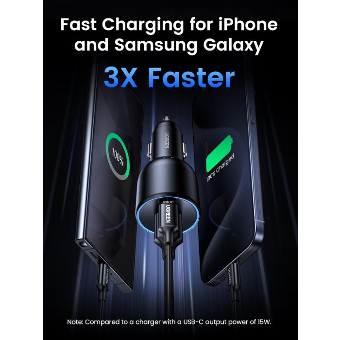 UGREEN auto punjač, 130W, 2x USB-C, USB-A, PD, QC 4.0, sivi-10