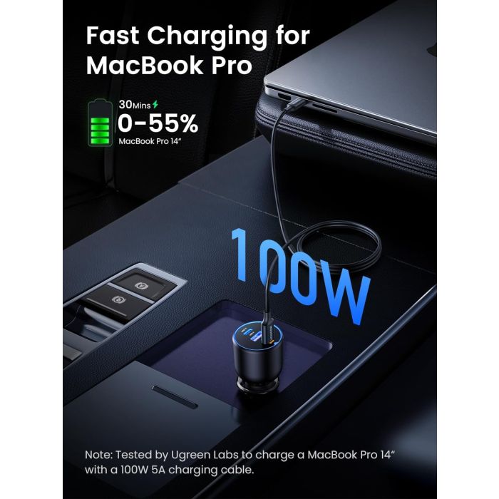 UGREEN auto punjač, 130W, 2x USB-C, USB-A, PD, QC 4.0, sivi-5