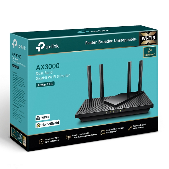 TP-Link AX3000 Archer AX55 bežični usmjerivač (Dual-Band Router Wi-Fi 6) 574Mbps/2402Mbps (2.4GHz/5GHz), 802.11ax/a/b/g/n/ac, 1×G-WAN, 4×G-LAN, USB3.0, 4×fiksne antene-6
