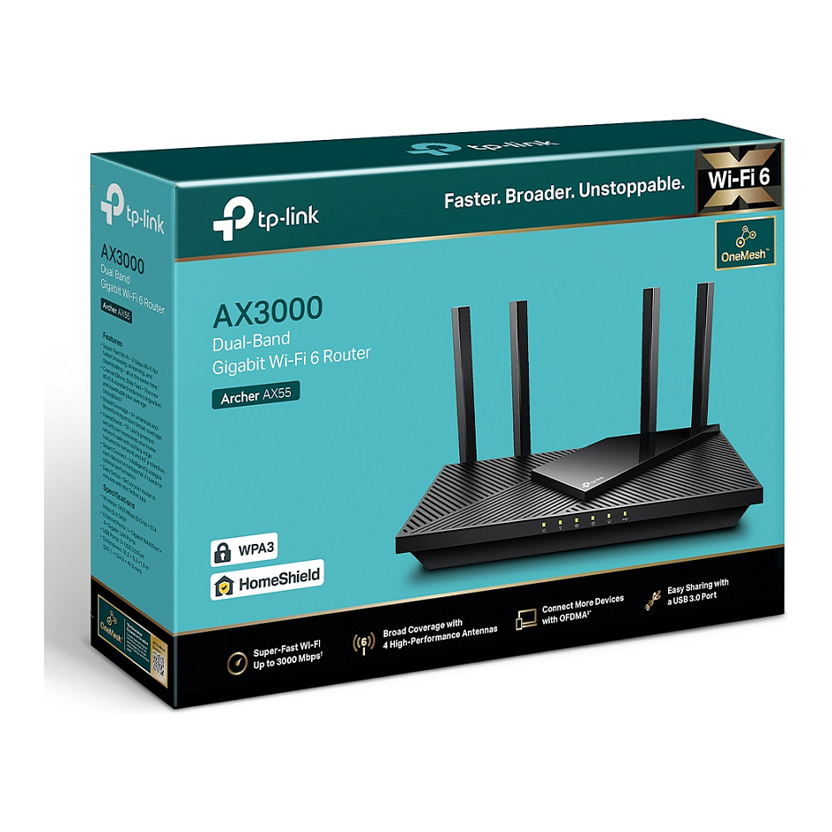 TP-Link AX3000 Archer AX55 bežični usmjerivač (Dual-Band Router Wi-Fi 6) 574Mbps/2402Mbps (2.4GHz/5GHz), 802.11ax/a/b/g/n/ac, 1×G-WAN, 4×G-LAN, USB3.0, 4×fiksne antene-14