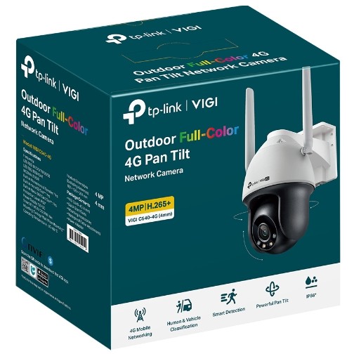 TP-Link VIGI 4MP Outdoor Full-Color 4G Pan/Tilt kamera, Max res. 2560x1440, 4MP, H.265+, 24h Full-Color, 2-way audio, IP66-9