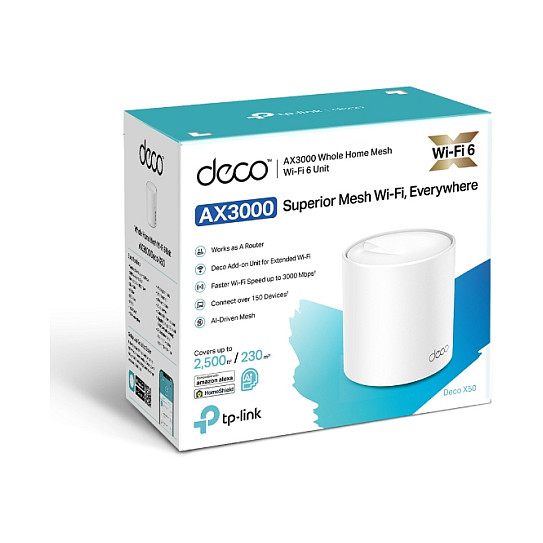 TP-Link AX3000 Deco X50, Dual-Band Mesh Wi-Fi 6, 574Mbps/2402Mbps (2.4GHz/5GHz), 802.11ax/ac/n/a/b/g, 3×G-LAN, Deco App-16