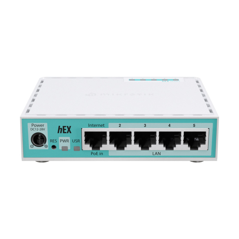 Mikrotik hEX refresh, 950 MHz CPU, 512MB RAM, 5×LAN, USB-A, POE support, RouterOSv7, metalno kućište, PSU-3
