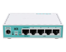 Mikrotik hEX refresh, 950 MHz CPU, 512MB RAM, 5×LAN, USB-A, POE support, RouterOSv7, metalno kućište, PSU