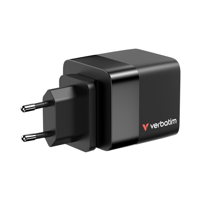 Verbatim GaN zidni punjač 65W s USB-C kabelom na uvlačenje, PD, QC 3.0, 1xUSB-C, 1xUSB-A-0