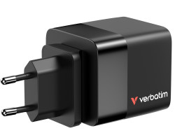 Verbatim GaN zidni punjač 65W s USB-C kabelom na uvlačenje, PD, QC 3.0, 1xUSB-C, 1xUSB-A-1