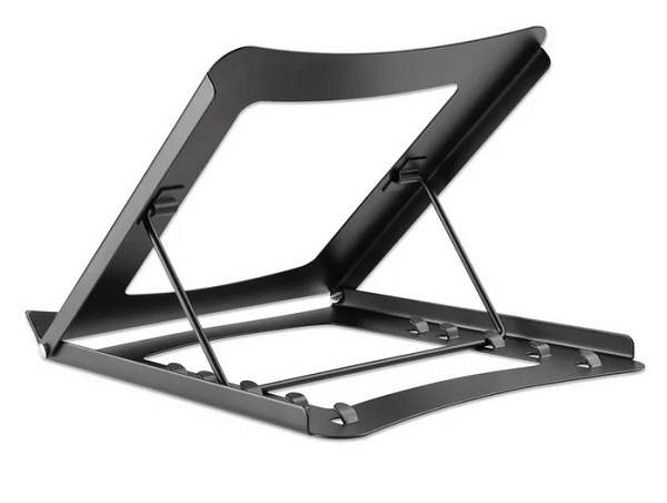 Stalak za prijenosno računalo i tablet Manhattan, podesiv (5 položaja), pogodan za sve tablete i prijenosna računala do 15.6", prijenosan i lagan, čelik crni, doživotno jamstvo-0
