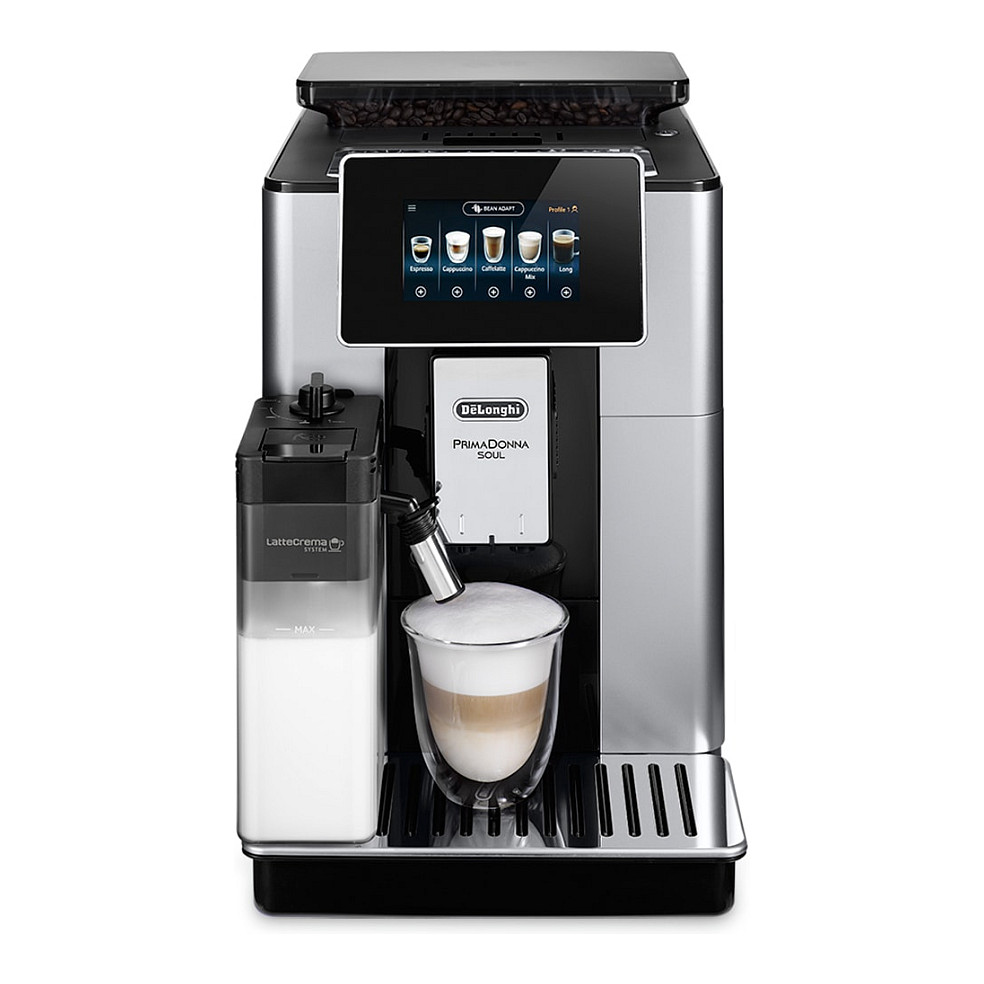 Aparat za kavu De’Longhi PrimaDonna Soul ECAM610.55.SB (2,2 l, TFT zaslon, Bean Adapt tehnologija, crni/srebrni)