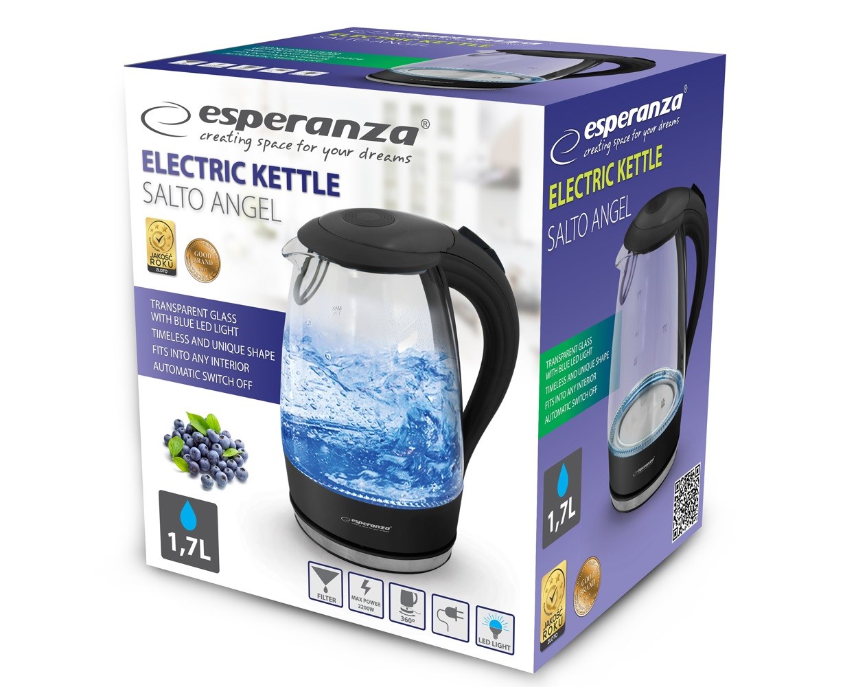Električno kuhalo ESPERANZA EKK011K (1.7 L, 2200 W) crna, višebojna-2