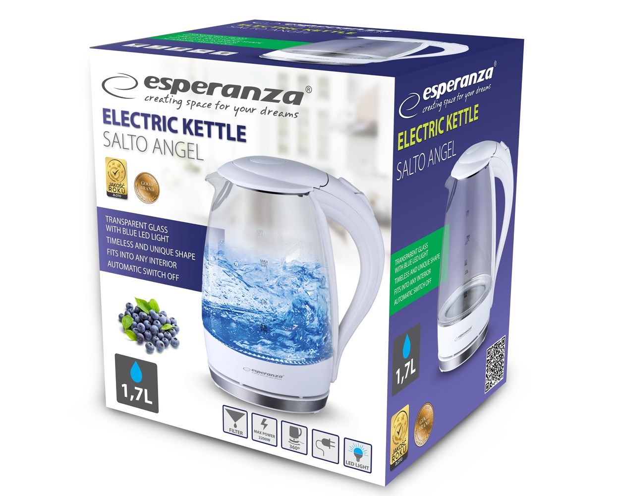 Kuhalo za vodu ESPERANZA EKK011W (1.7 L, 2200 W) bijelo, višebojno-2