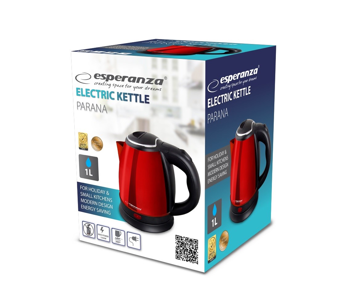 Električno kuhalo ESPERANZA EKK128R, Parana (1 L, 1350 W) crna, crvena-2