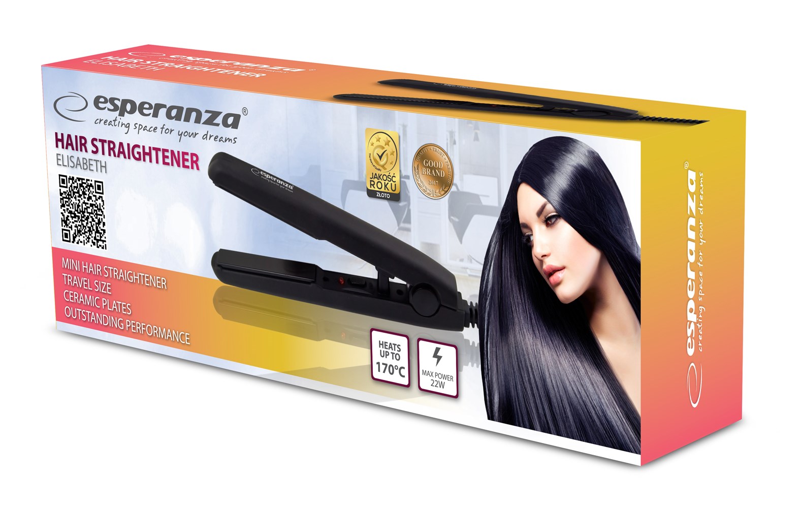 Pegla za kosu ESPERANZA EBP008 Elisabeth Mini (keramičke ploče, kompaktni dizajn za putovanja, maksimalna temperatura 170 °C, crna, 22 W)-3