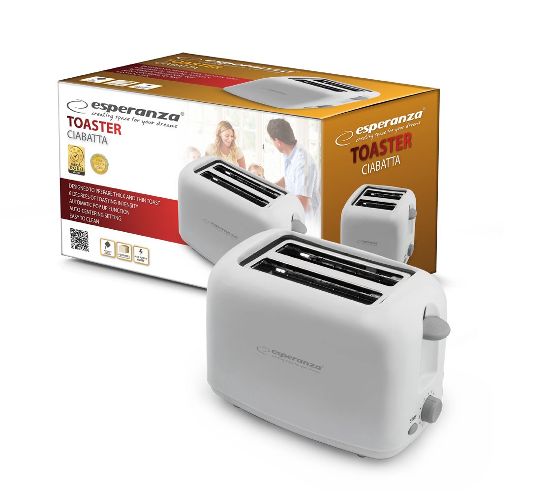 Toster EKT002 Caprese ESPERANZA (2 kriške, 600 W bijeli)
