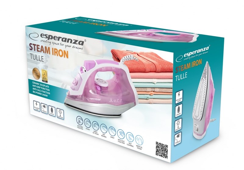 Parno glačalo ESPERANZA Tulle EHI004 (2400 W, keramička ploča glačala, ljubičasto-bijelo)-8